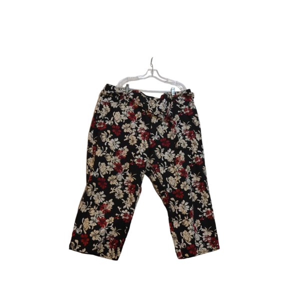 VENEZIA TM Floral Print Black-White-Red Capris Zip-Hook-Button Closure Belt 24 - Picture 1 of 7